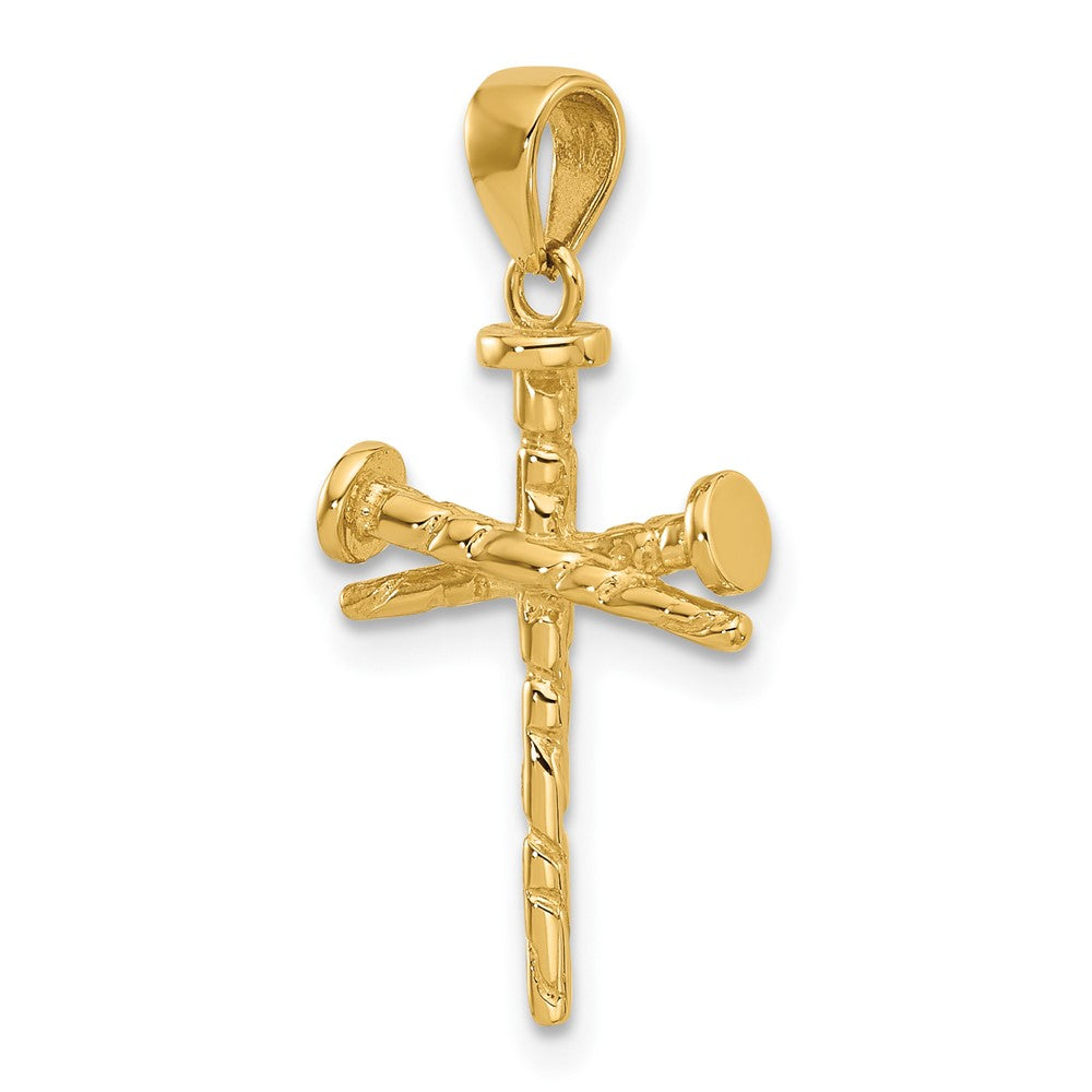 14K Gelbgold Poliert und Strukturiert Nails Kreuz Anhänger