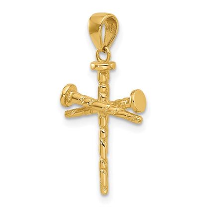 14K Gelbgold Poliert und Strukturiert Nails Kreuz Anhänger