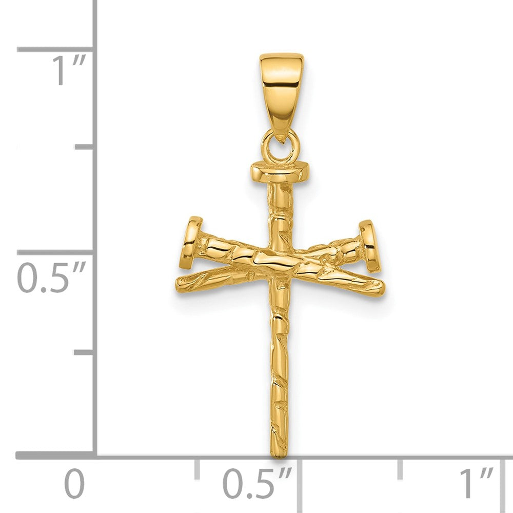14K Gelbgold Poliert und Strukturiert Nails Kreuz Anhänger