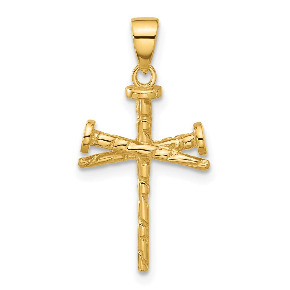 14K Gelbgold Poliert und Strukturiert Nails Kreuz Anhänger