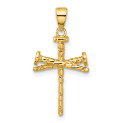 14K Gelbgold Poliert und Strukturiert Nails Kreuz Anhänger