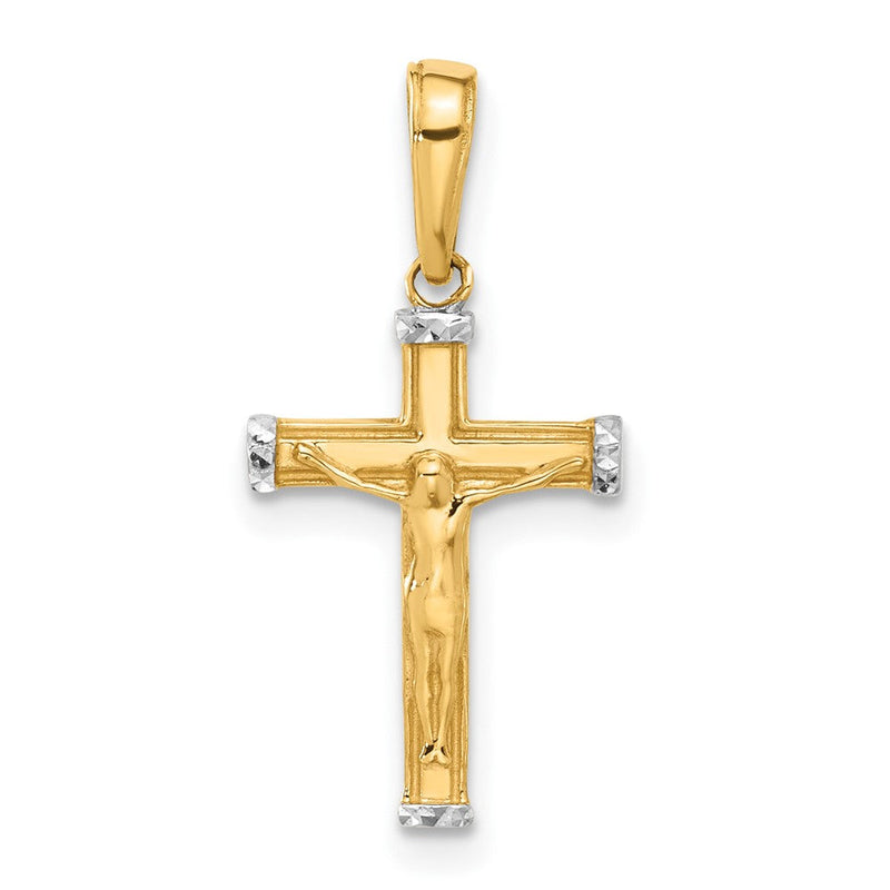 14K Gelb & Rhodium und Weiß Rhodium Diamantiert Kruzifix Kreuz Anhänger