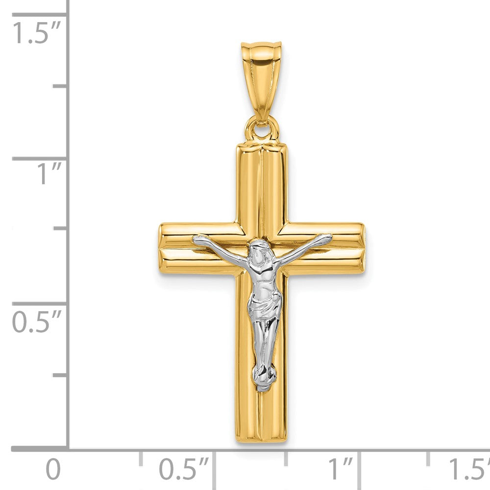 14K Bicolor Poliert und Strukturiert Kruzifix Anhänger
