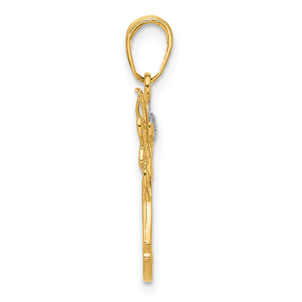 14K Gelb & Rhodium mit Weiß Rhodium Diamantiert Engel Anhänger