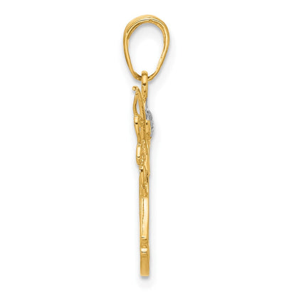 14K Gelb & Rhodium mit Weiß Rhodium Diamantiert Engel Anhänger