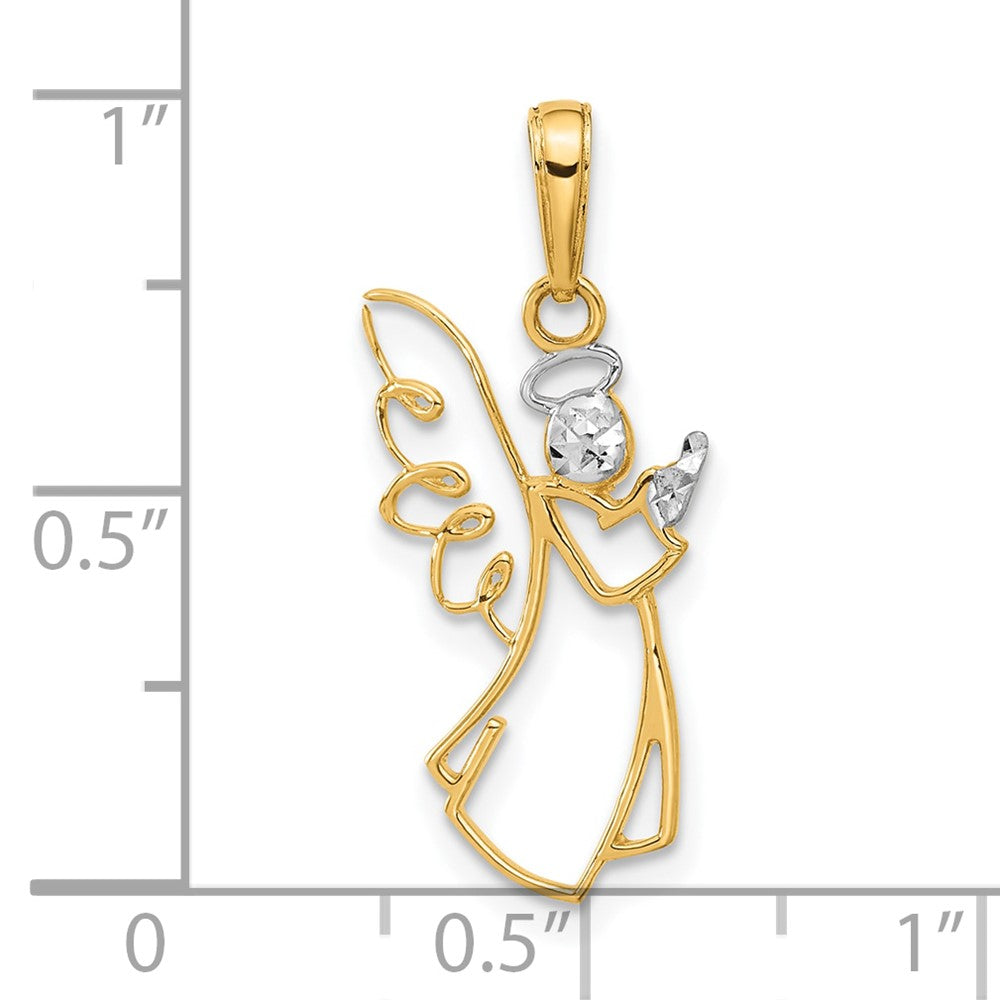14K Gelb & Rhodium mit Weiß Rhodium Diamantiert Engel Anhänger