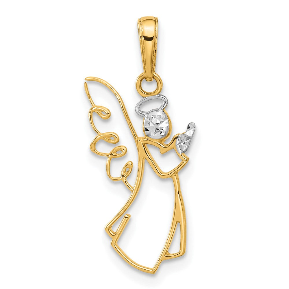 14K Gelb & Rhodium mit Weiß Rhodium Diamantiert Engel Anhänger