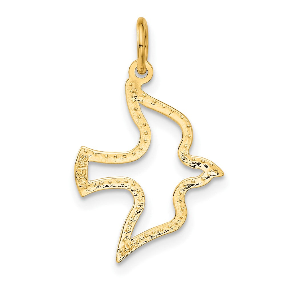 14K Gelbgold Satiniert und Diamantiert Taube Charm