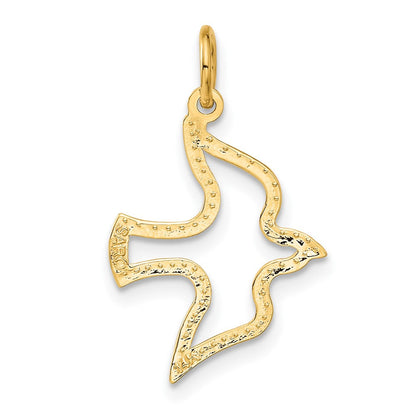 14K Gelbgold Satiniert und Diamantiert Taube Charm