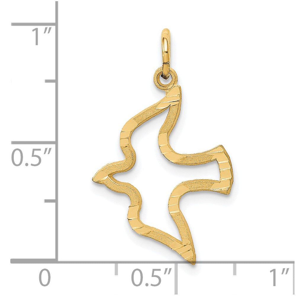 14K Gelbgold Satiniert und Diamantiert Taube Charm