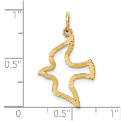 14K Gelbgold Satiniert und Diamantiert Taube Charm