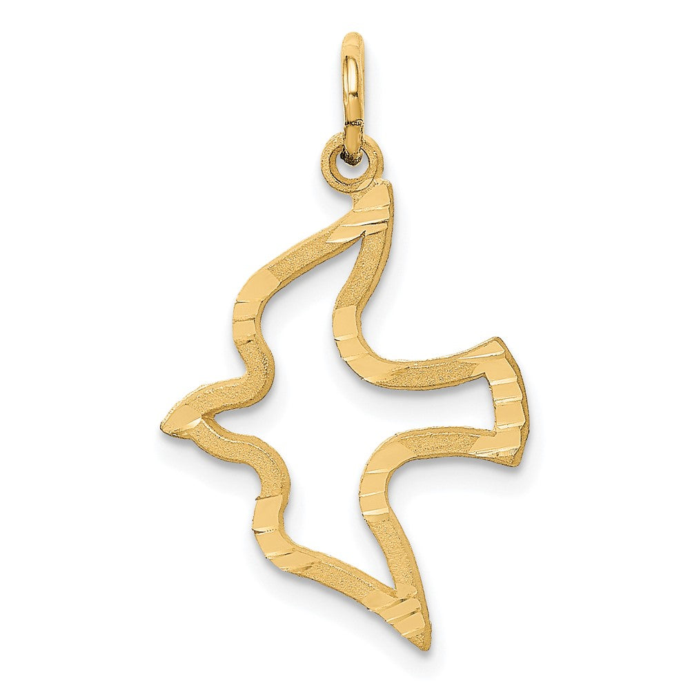 14K Gelbgold Satiniert und Diamantiert Taube Charm