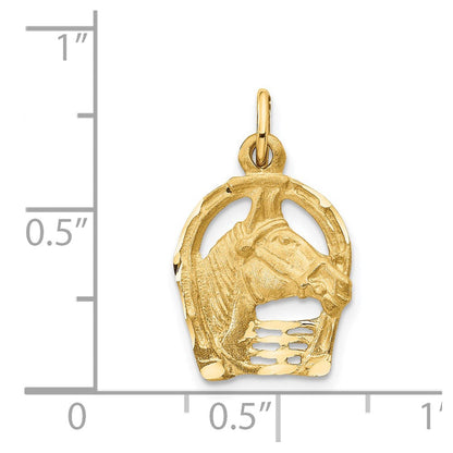 14K Gelbgold Diamantiert Pferd Kopf in Hufeisen Charm