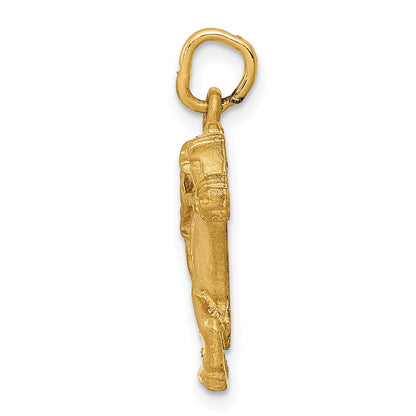 14K Gelbgold Charm Pferd mit Jockey, satiniert, diamantiert