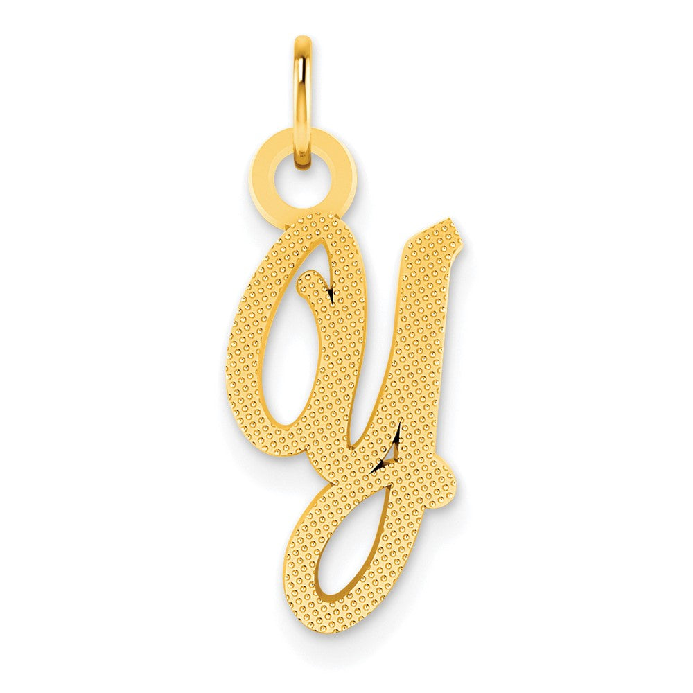 14K Gelbgold Casted Schreibschrift Buchstabe Y Initiale Charm