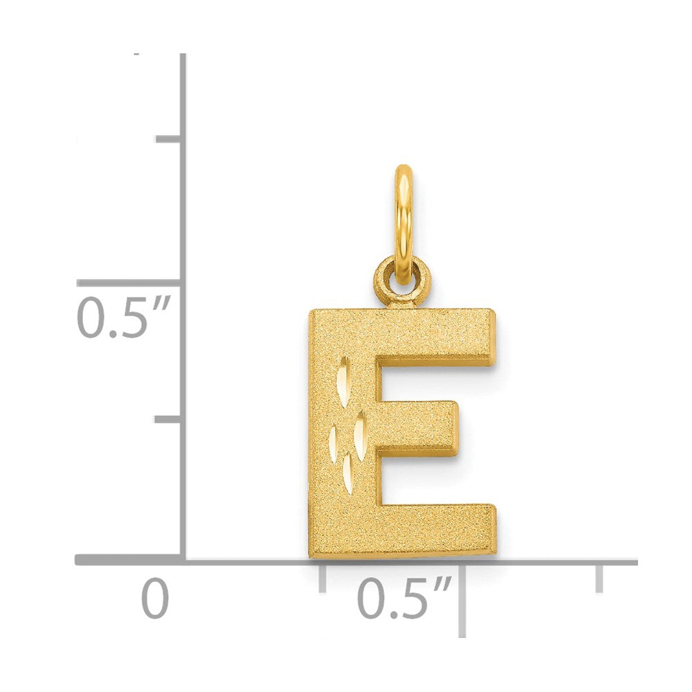 14K Gelbgold 14ky Satiniert Diamantiert Buchstabe E Initiale Charm