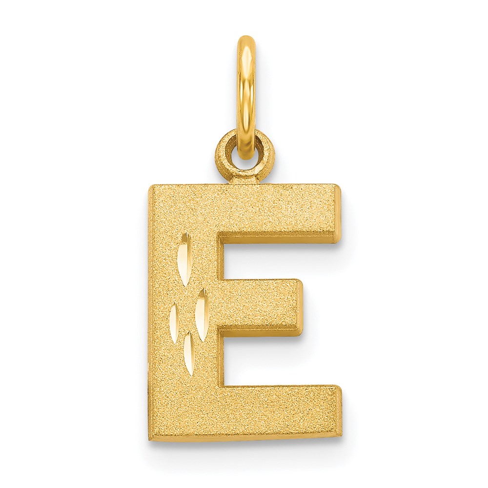 14K Gelbgold 14ky Satiniert Diamantiert Buchstabe E Initiale Charm