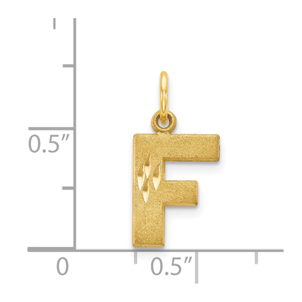 14K Gelbgold 14ky Satiniert Diamantiert Buchstabe F Initiale Charm