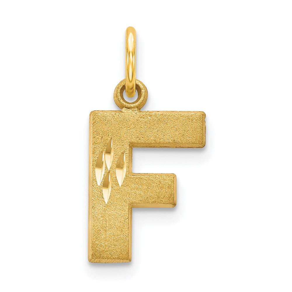 14K Gelbgold 14ky Satiniert Diamantiert Buchstabe F Initiale Charm