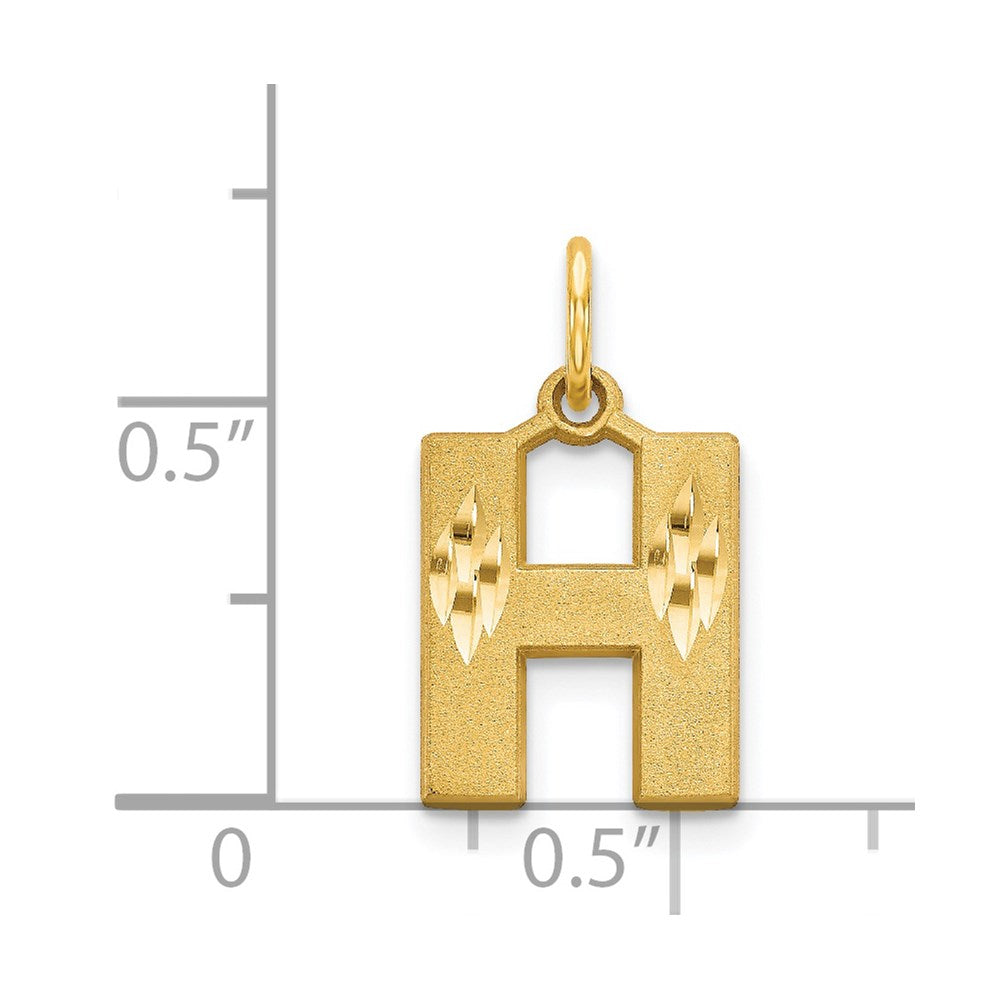 14K Gelbgold 14ky Satiniert Diamantiert Buchstabe H Initiale Charm