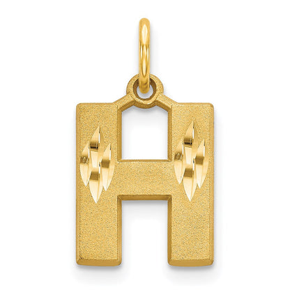 14K Gelbgold 14ky Satiniert Diamantiert Buchstabe H Initiale Charm