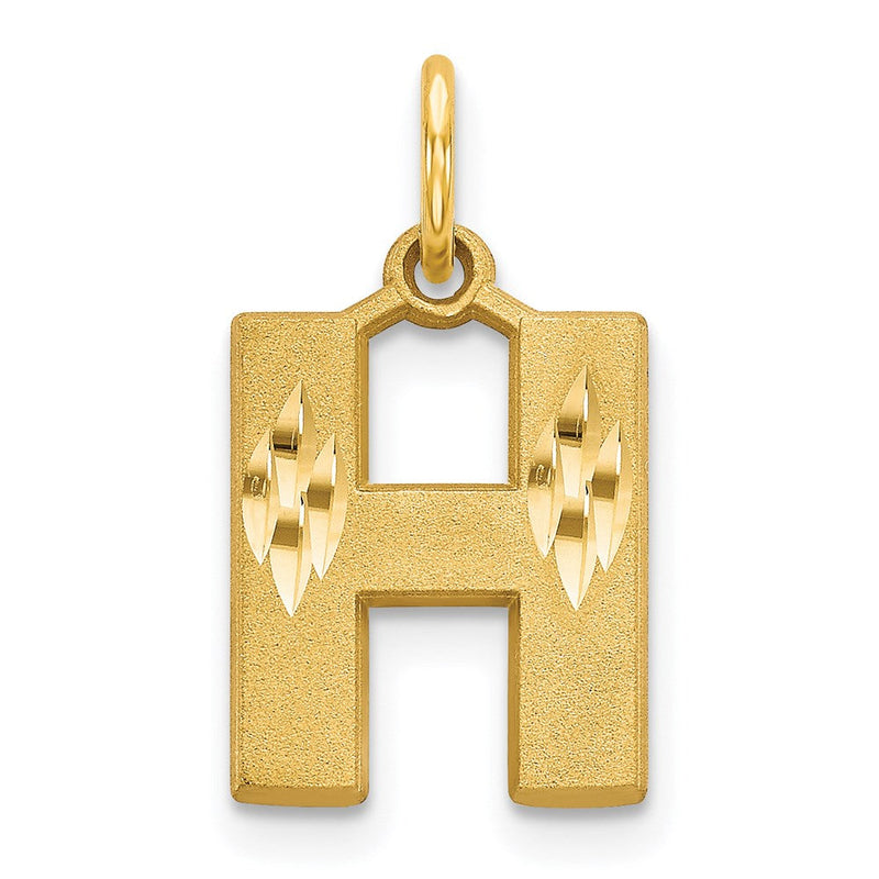 14K Gelbgold 14ky Satiniert Diamantiert Buchstabe H Initiale Charm