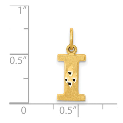 14K Gelbgold 14ky Satiniert Diamantiert Buchstabe I Initiale Charm
