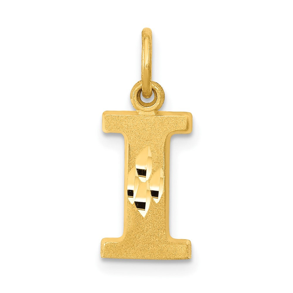 14K Gelbgold 14ky Satiniert Diamantiert Buchstabe I Initiale Charm