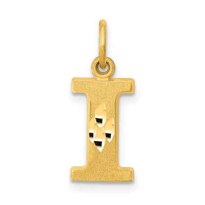 14K Gelbgold 14ky Satiniert Diamantiert Buchstabe I Initiale Charm