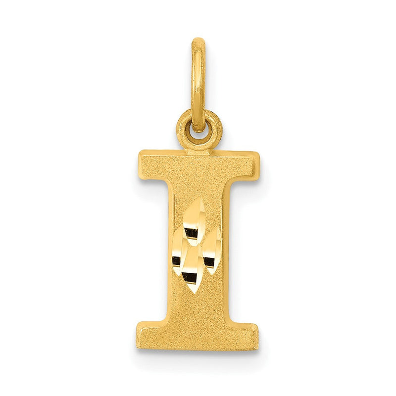 14K Gelbgold 14ky Satiniert Diamantiert Buchstabe I Initiale Charm