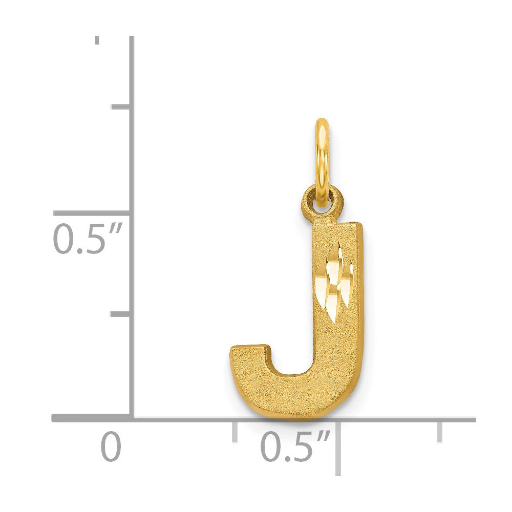 14K Gelbgold 14ky Satiniert Diamantiert Buchstabe J Initiale Charm