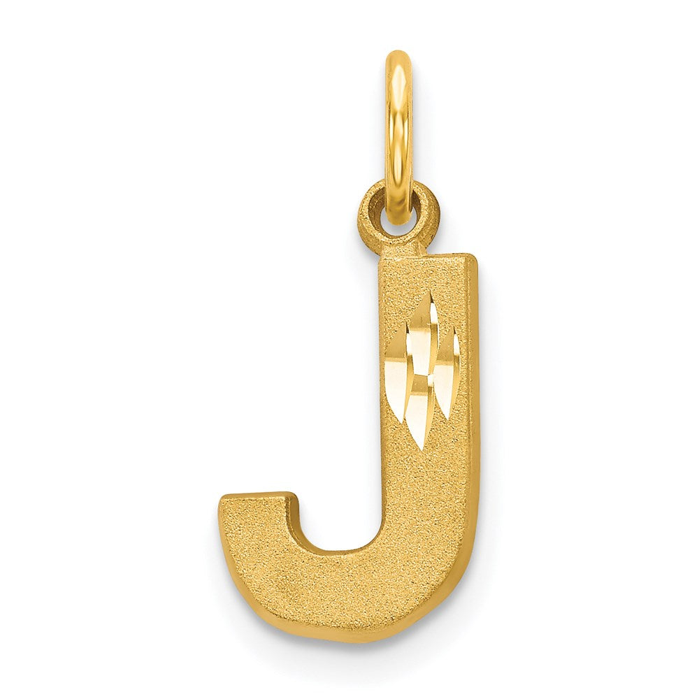 14K Gelbgold 14ky Satiniert Diamantiert Buchstabe J Initiale Charm