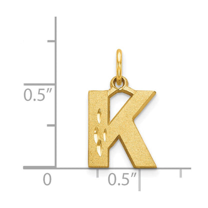 14K Gelbgold 14ky Satiniert Diamantiert Buchstabe K Initiale Charm