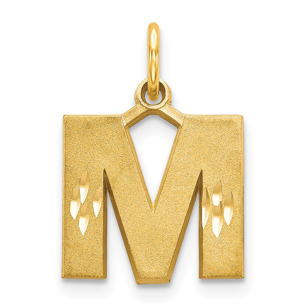14K Gelbgold Satin diamantgeschliffener Buchstabe M Initial-Charm
