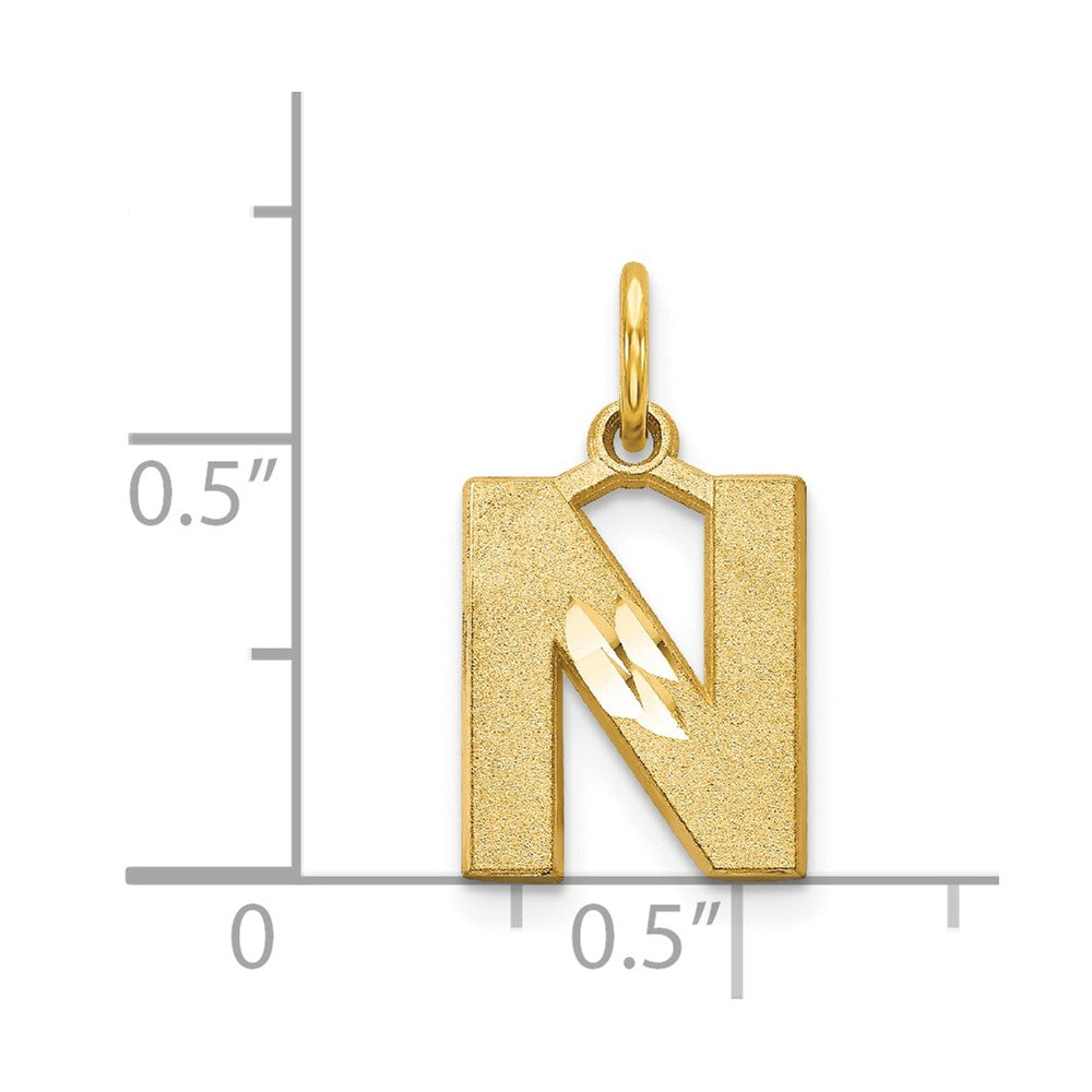 14K Gelbgold 14ky Satiniert Diamantiert Buchstabe N Initiale Charm