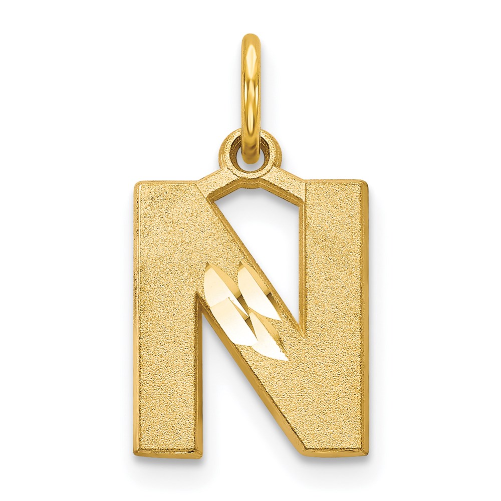 14K Gelbgold 14ky Satiniert Diamantiert Buchstabe N Initiale Charm