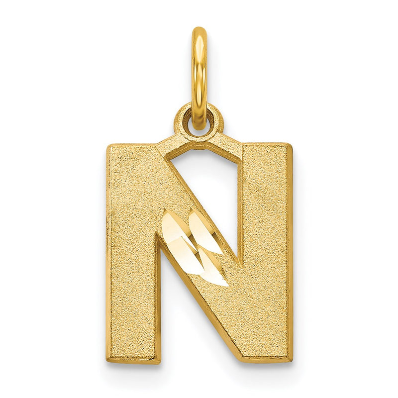 14K Gelbgold 14ky Satiniert Diamantiert Buchstabe N Initiale Charm