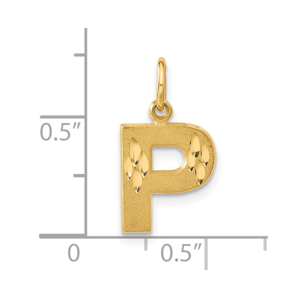 14K Gelbgold 14ky Satiniert Diamantiert Buchstabe P Initiale Charm