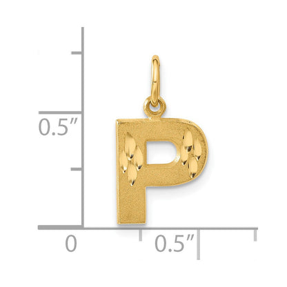 14K Gelbgold 14ky Satiniert Diamantiert Buchstabe P Initiale Charm