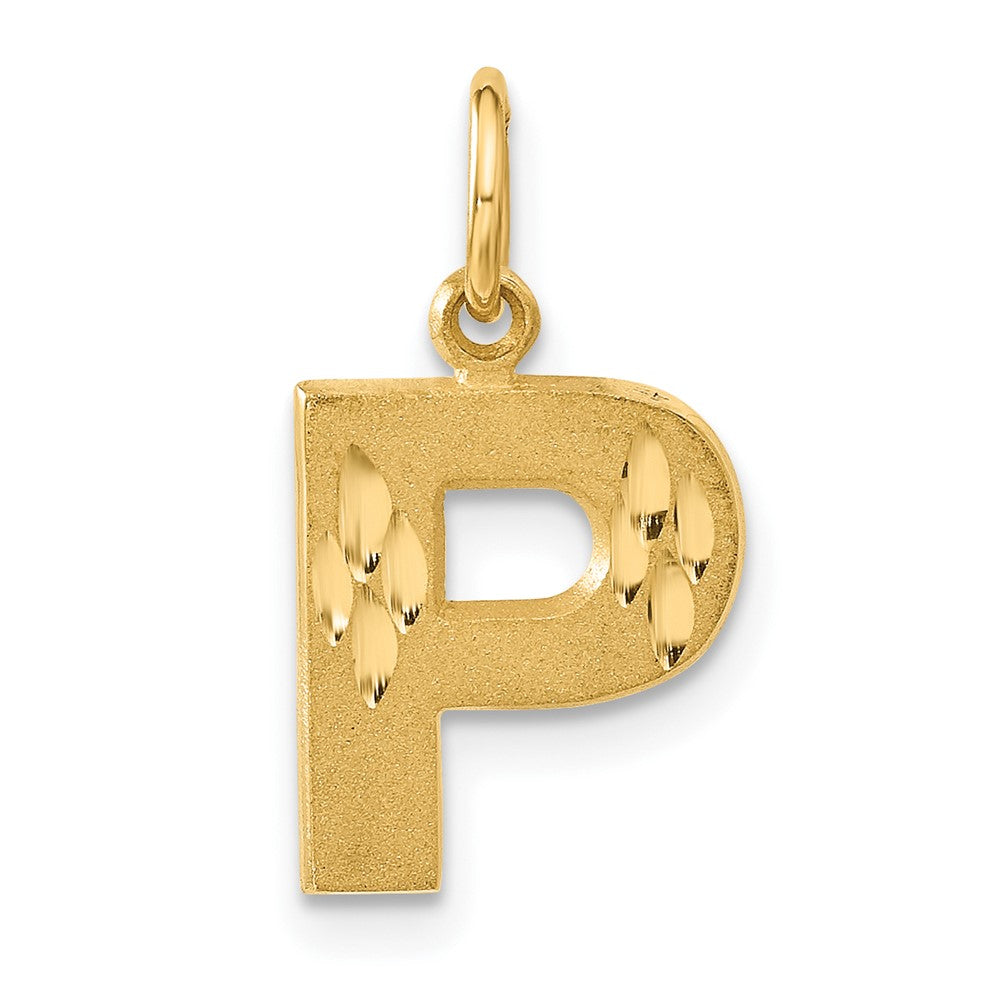 14K Gelbgold 14ky Satiniert Diamantiert Buchstabe P Initiale Charm