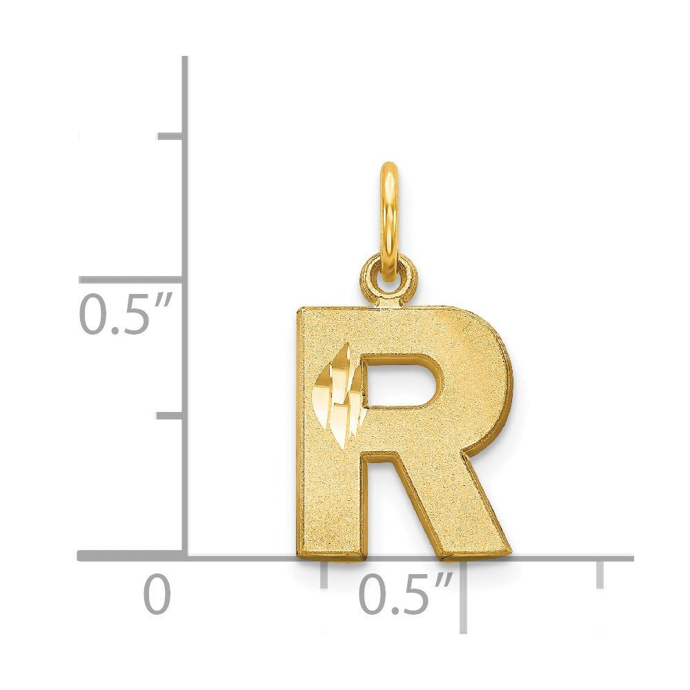 14K Gelbgold 14ky Satiniert Diamantiert Buchstabe R Initiale Charm