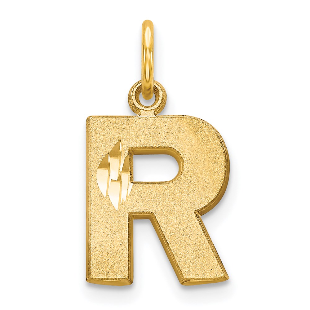 14K Gelbgold 14ky Satiniert Diamantiert Buchstabe R Initiale Charm