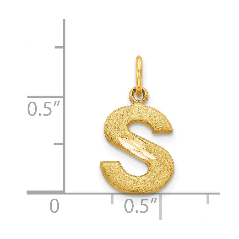 14K Gelbgold 14ky Satiniert Diamantiert Buchstabe S Initiale Charm