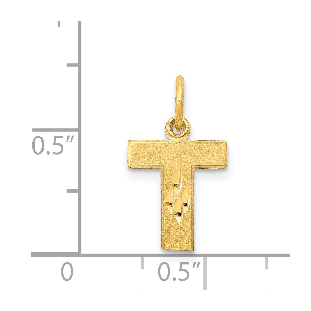 14K Gelbgold 14ky Satiniert Diamantiert Buchstabe T Initiale Charm