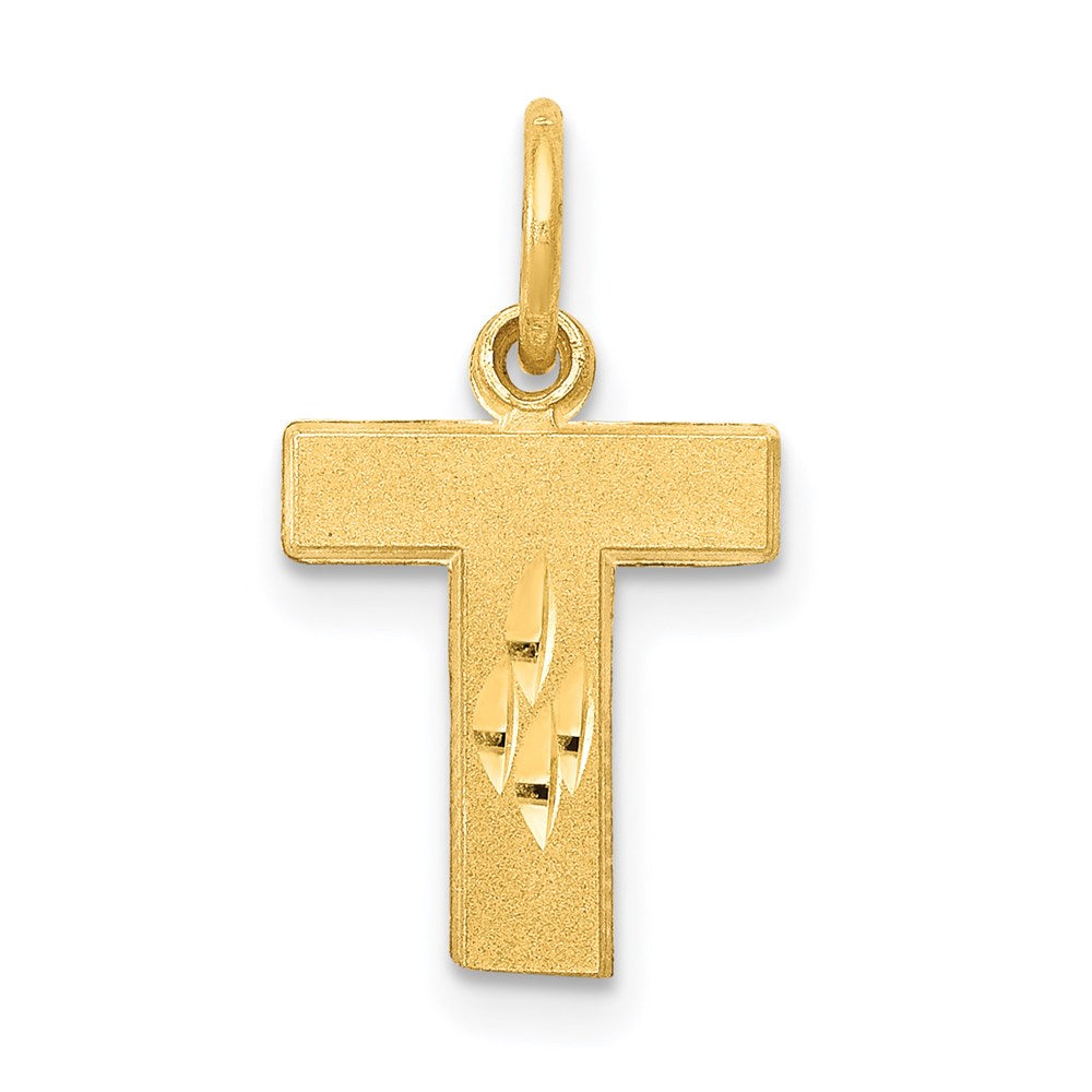 14K Gelbgold 14ky Satiniert Diamantiert Buchstabe T Initiale Charm