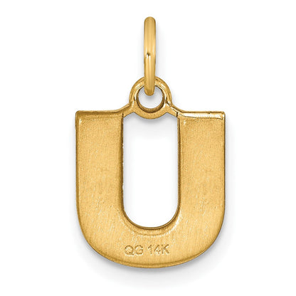 14K Gelbgold Satin Diamantgeschliffener Buchstabe U Initial-Charm