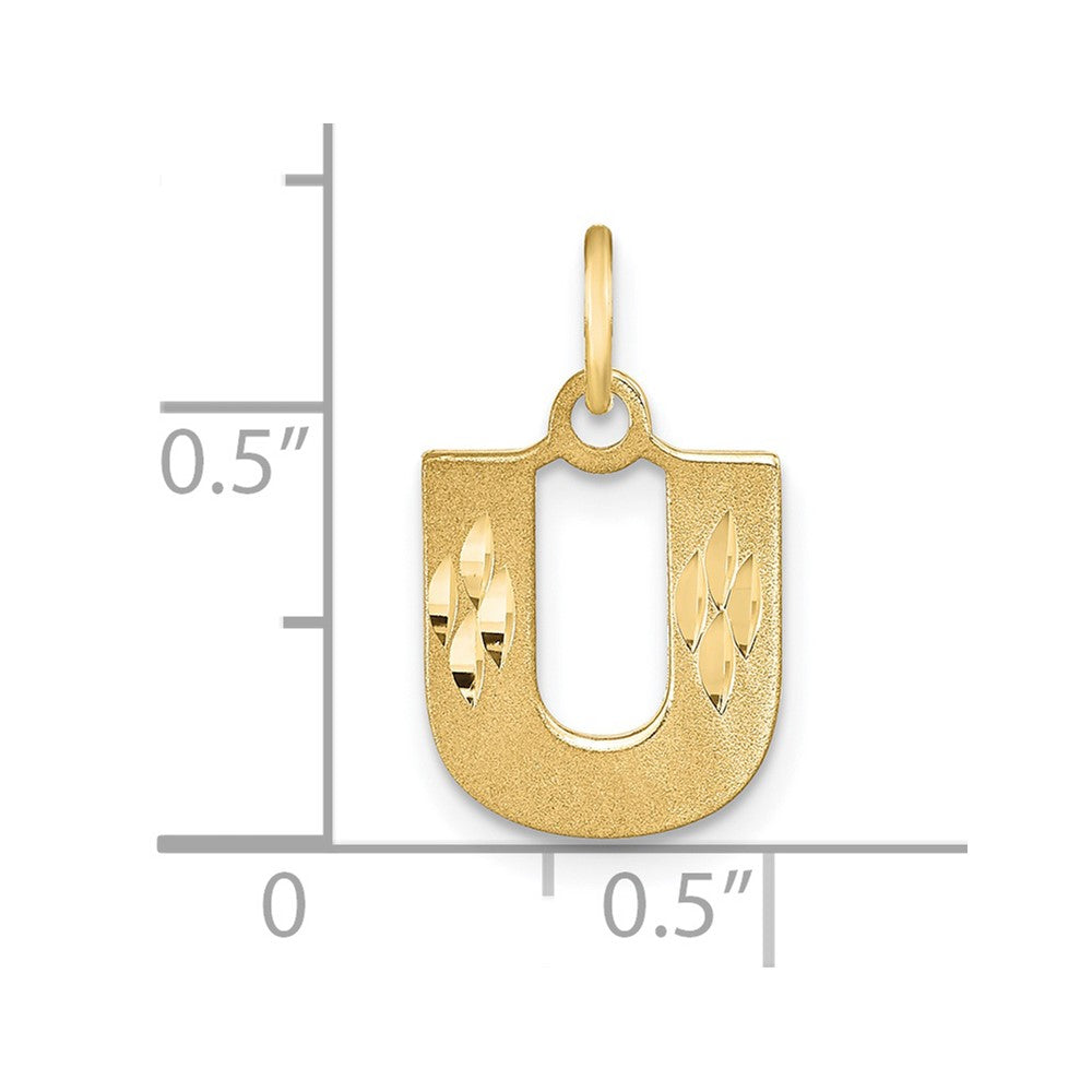 14K Gelbgold Satin Diamantgeschliffener Buchstabe U Initial-Charm