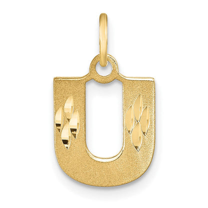 14K Gelbgold Satin Diamantgeschliffener Buchstabe U Initial-Charm