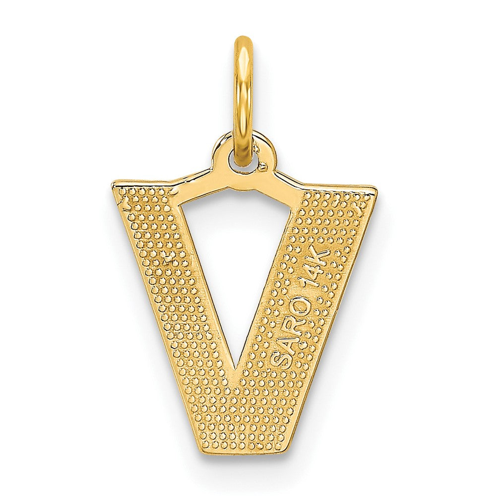14K Gelbgold 14ky Satiniert Diamantiert Buchstabe V Initiale Charm