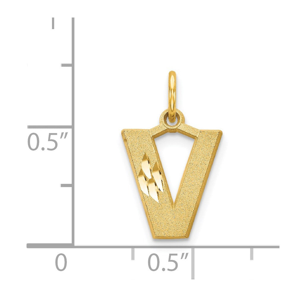 14K Gelbgold 14ky Satiniert Diamantiert Buchstabe V Initiale Charm